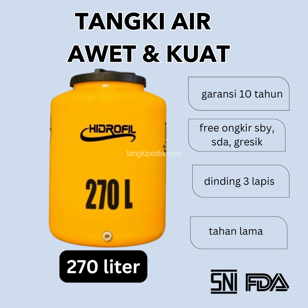  toko supplier jual tandon tangki toren air atas rumah plastik merek hidrofil 270 250 200 350 300 320 550 500 600 650 700 1100 1000 1200 2200 2000 3300 3000 5300 5000 5500 liter anti lumut kualitas penguin mpoin termurah terdekat di surabaya sidoarjo gresik jawa timur tengah barat jabodetabek 