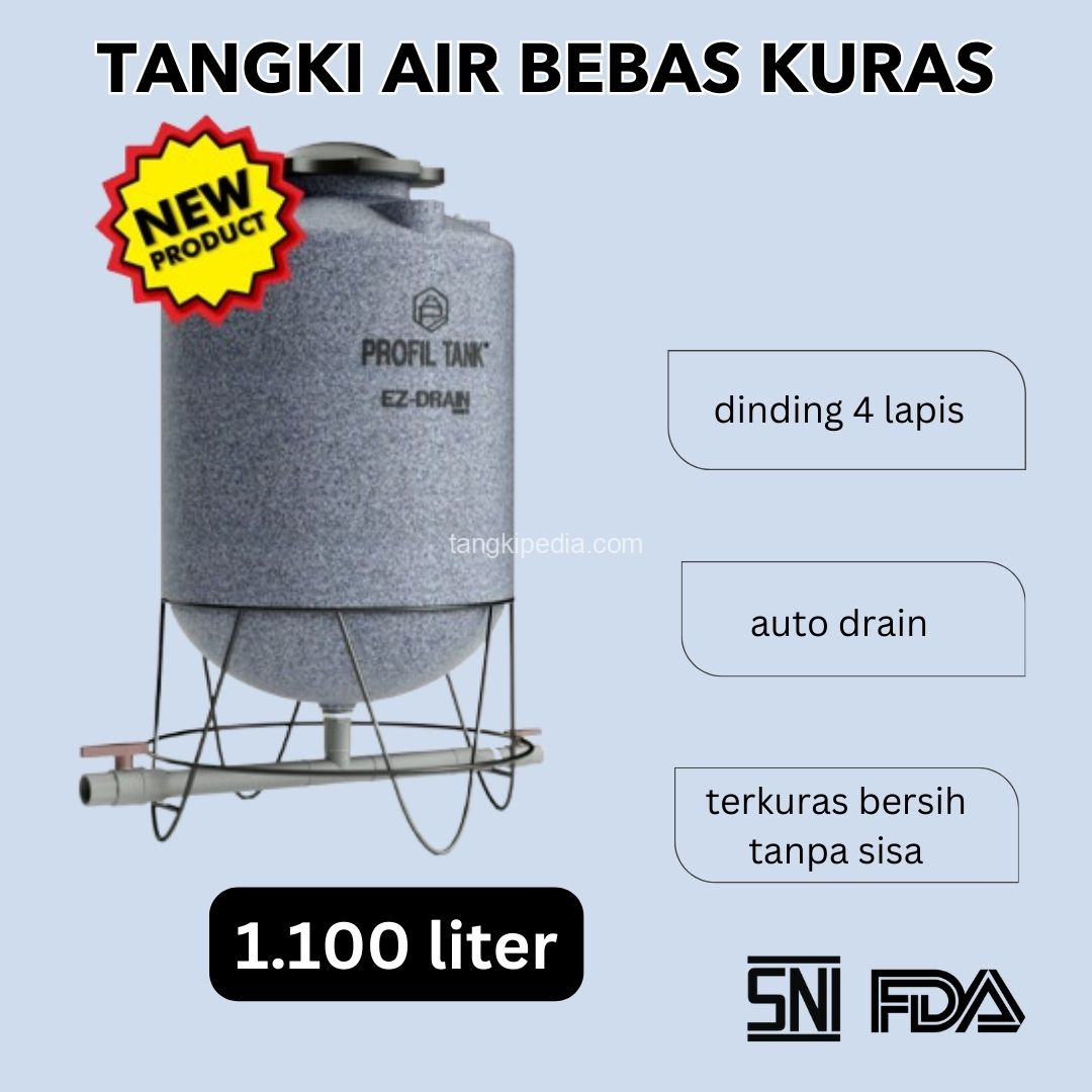 toko supplier jual tandon tangki toren air atas rumah plastik merk profil tank ez easy drain 1100 1000 liter anti lumut kualitas penguin mpoin termurah terdekat di surabaya sidoarjo gresik jawa timur 
